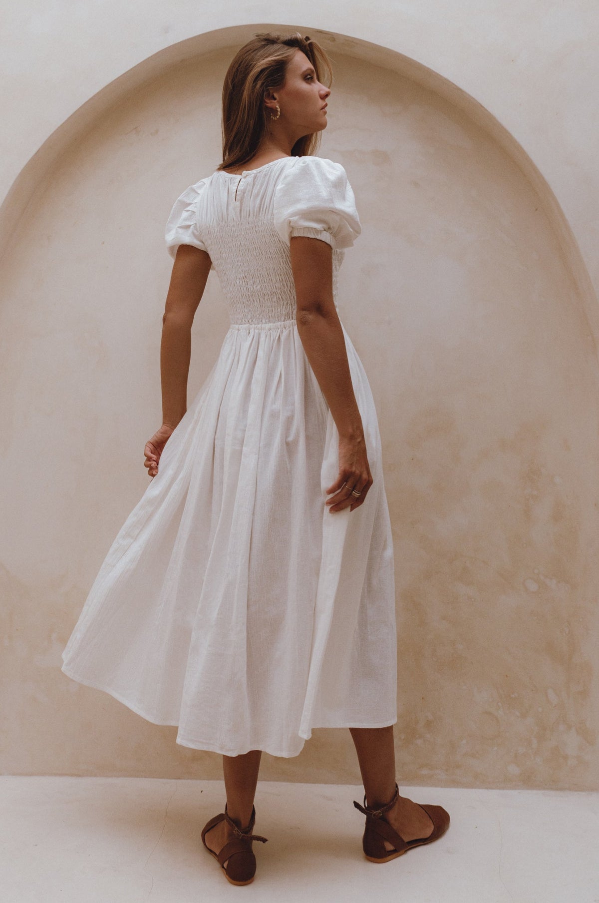 Sophie Smocked Linen Midi Dress