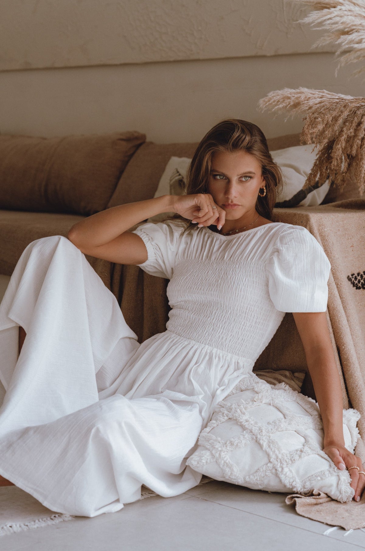 Sophie Smocked Linen Midi Dress