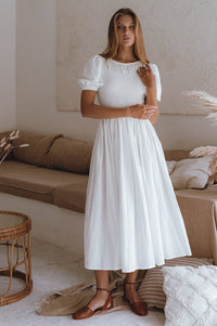 Sophie Smocked Linen Midi Dress