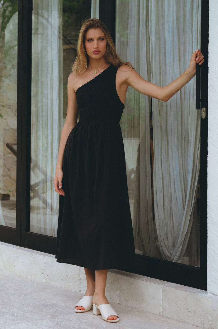 Alina One Shoulder Linen Dress (Sale)