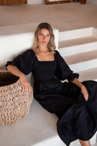 Almeria Smocked Midi Linen Dress