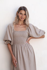 Almeria Smocked Midi Linen Dress (Sale)