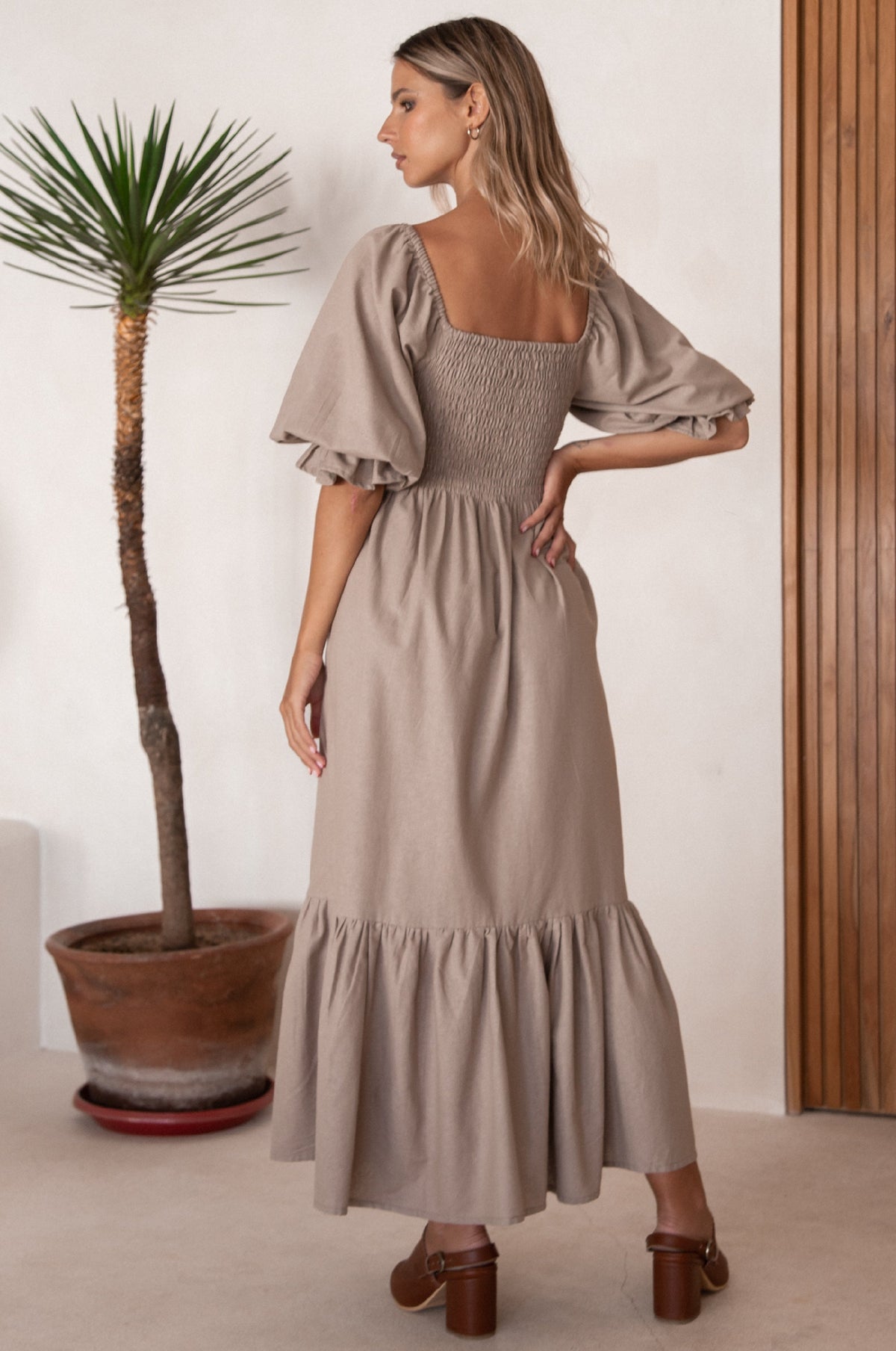 Almeria Smocked Midi Linen Dress (Sale)