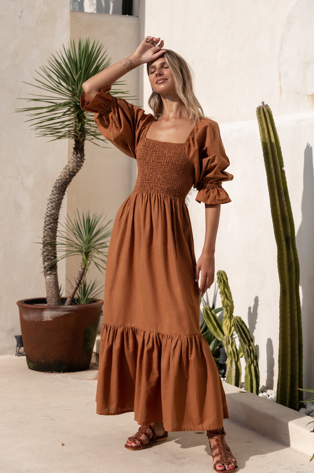 Almeria Smocked Midi Linen Dress (Sale)