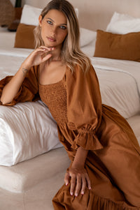 Almeria Smocked Midi Linen Dress
