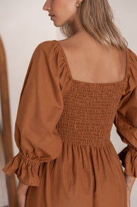 Almeria Smocked Midi Linen Dress