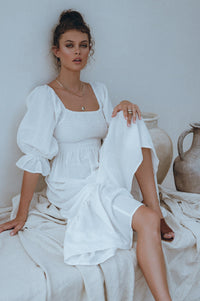 Almeria Smocked Midi Linen Dress (Sale)