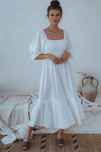 Almeria Smocked Midi Linen Dress
