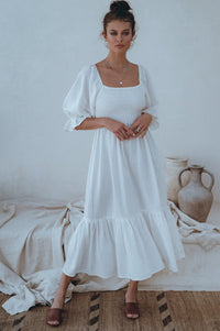 Almeria Smocked Midi Linen Dress