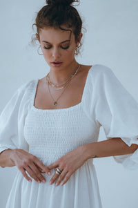 Almeria Smocked Midi Linen Dress