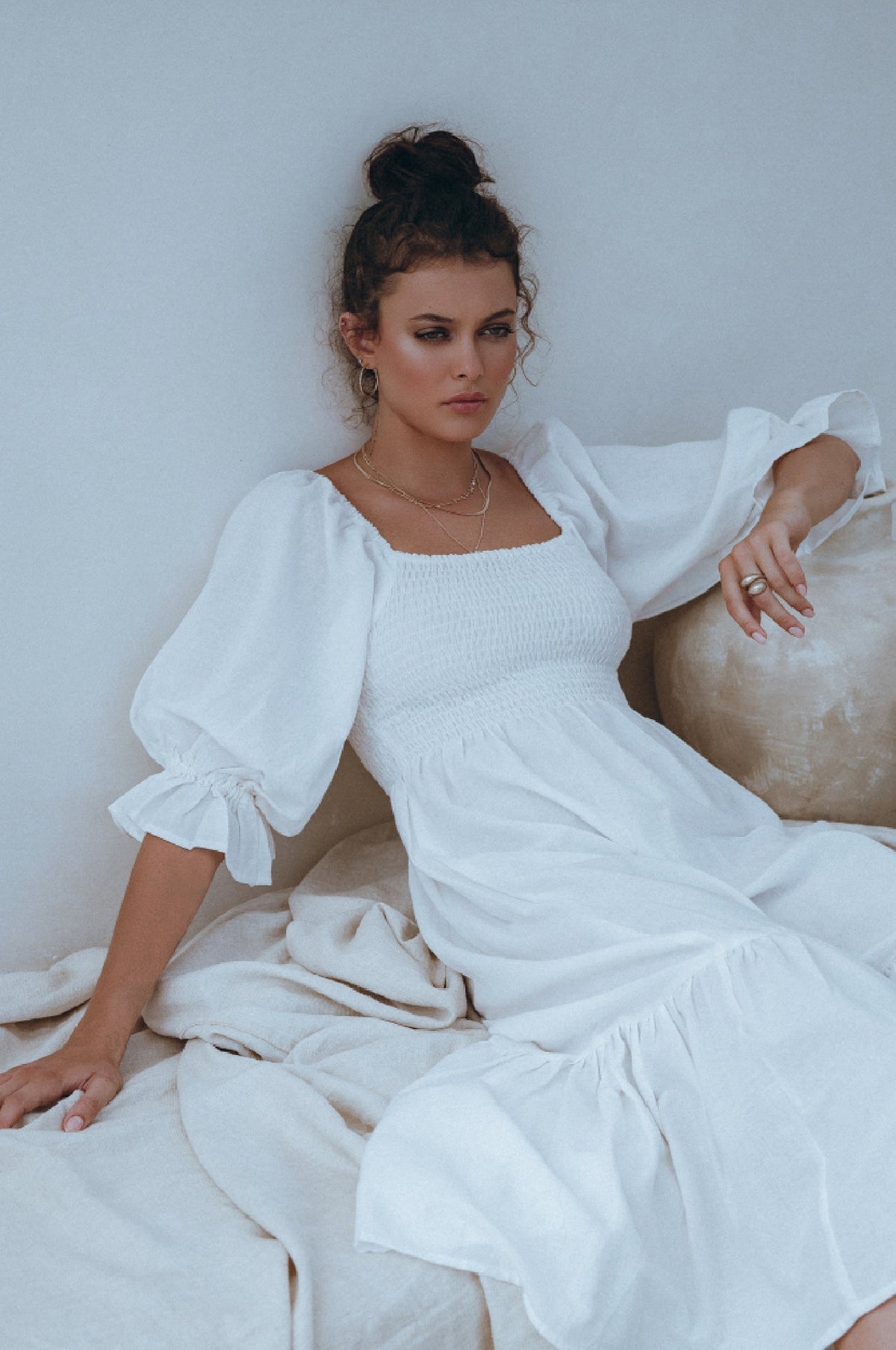 Almeria Smocked Midi Linen Dress