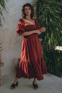 Almeria Smocked Midi Linen Dress (Sale)