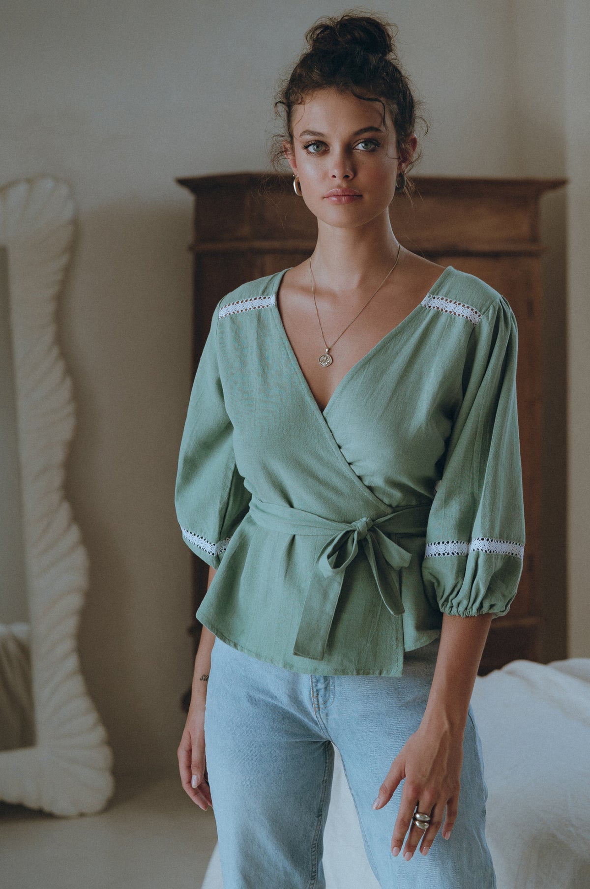Haifa Lace Linen Wrap Top (Sale)