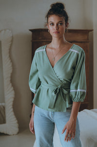 Haifa Lace Linen Wrap Top (Sale)