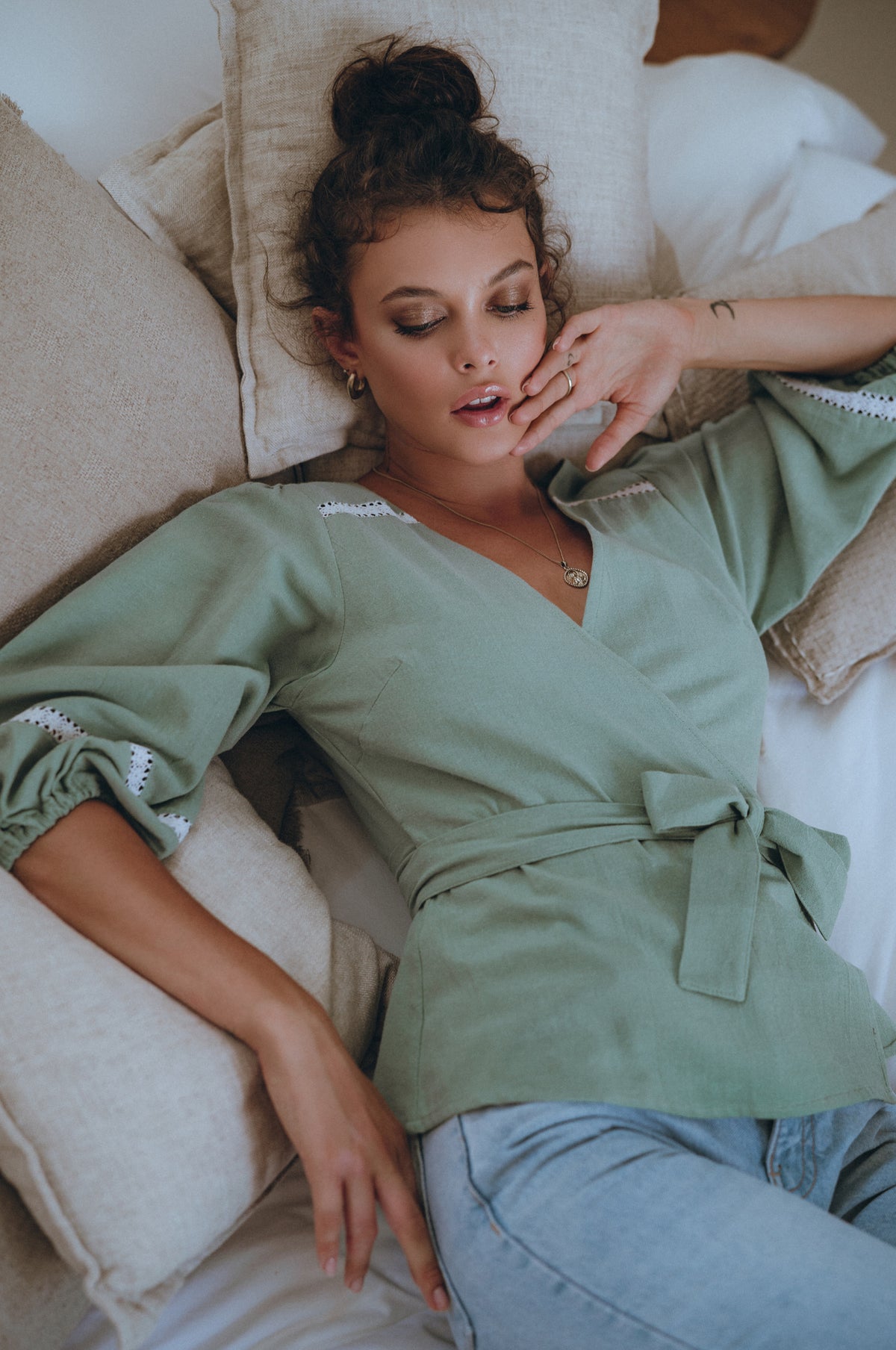 Haifa Lace Linen Wrap Top (Sale)