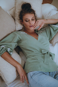 Haifa Lace Linen Wrap Top (Sale)