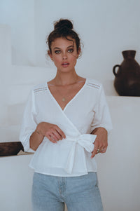 Haifa Lace Linen Wrap Top (Sale)