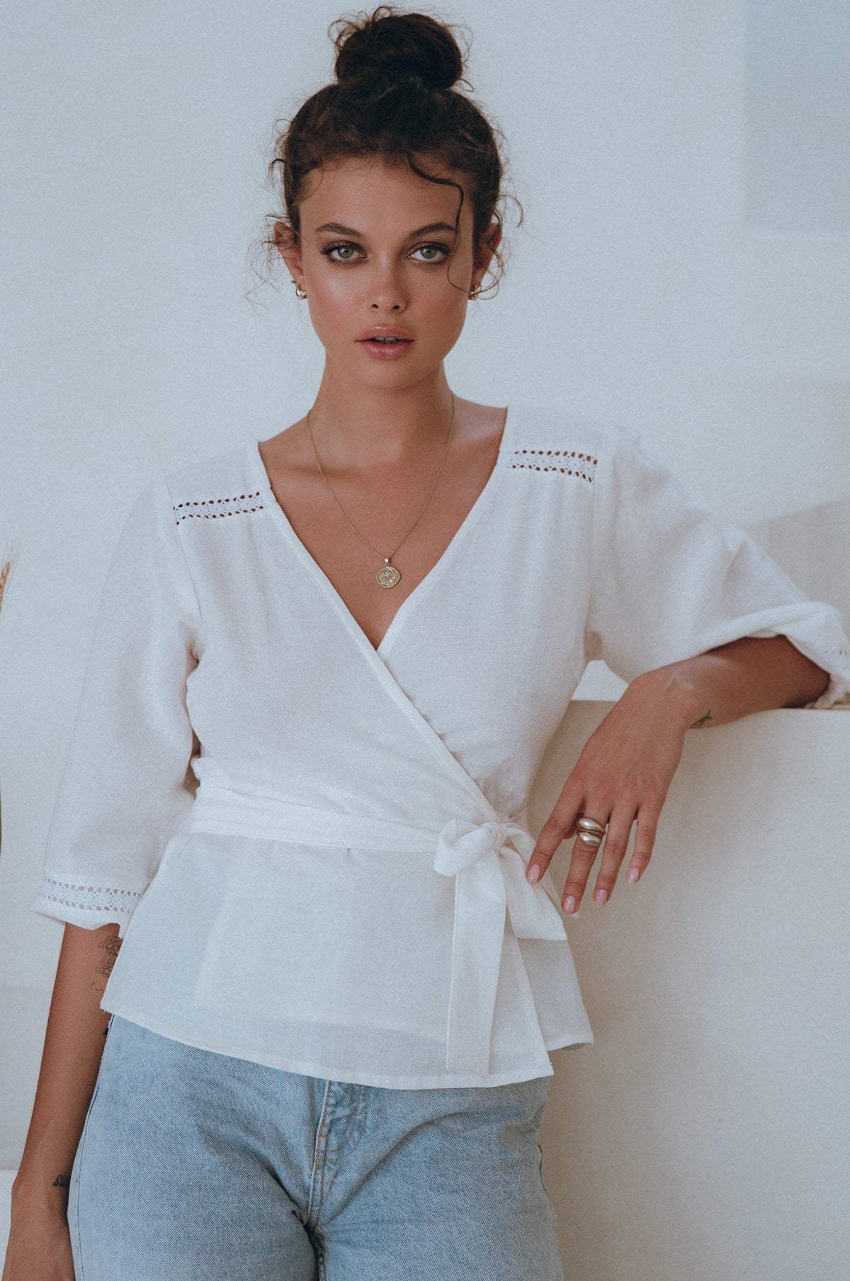 Haifa Lace Linen Wrap Top (Sale)