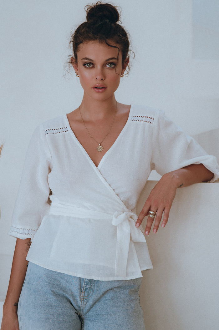 Haifa Lace Linen Wrap Top (Sale)