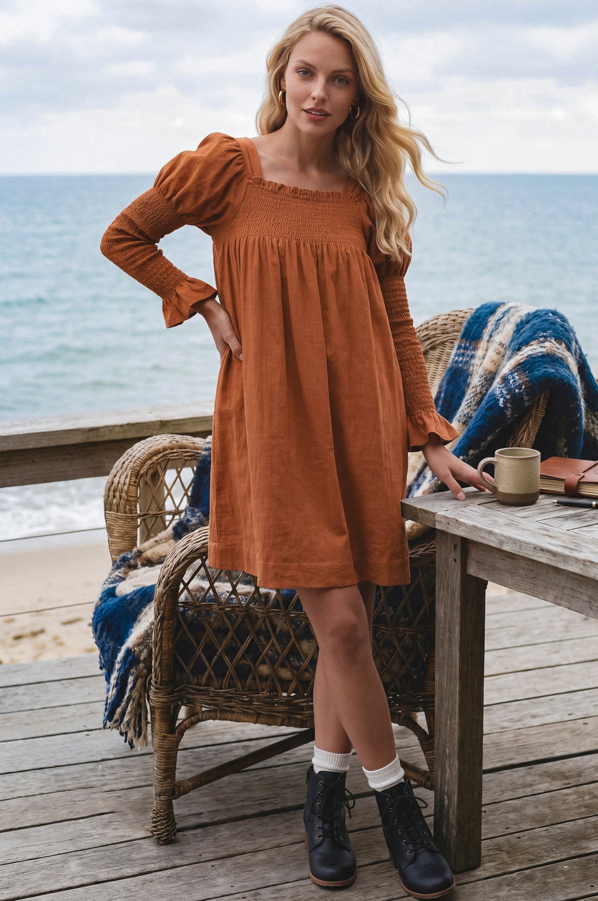 Biarritz Smocked Mini Linen Dress