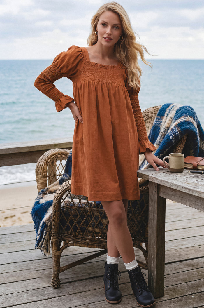 Biarritz Smocked Mini Linen Dress