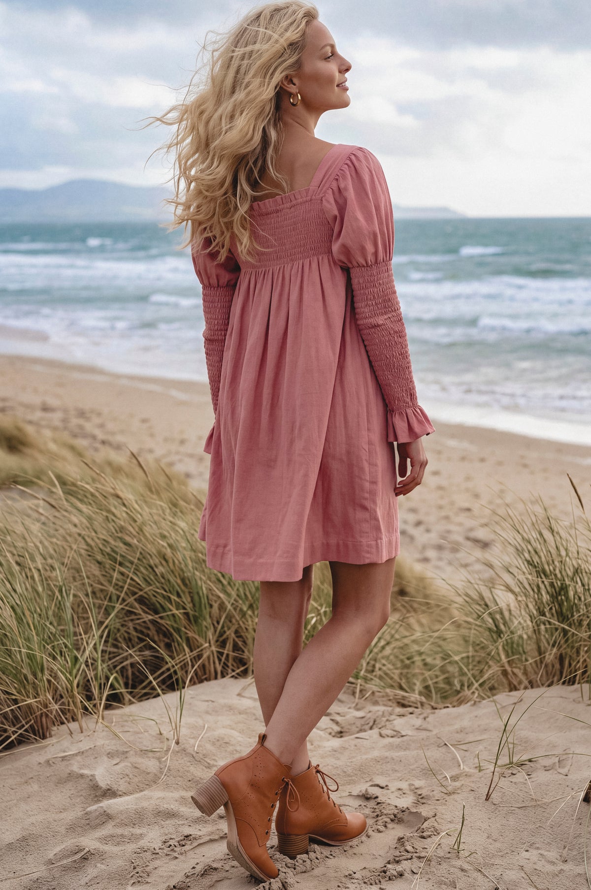 Biarritz Smocked Mini Linen Dress