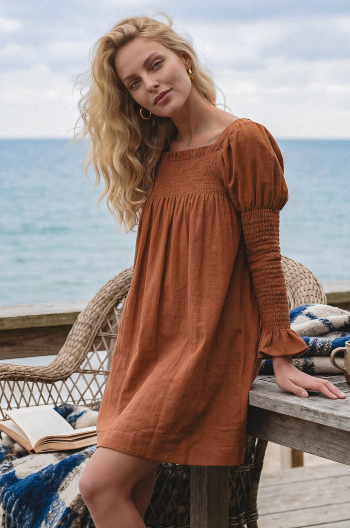 Biarritz Smocked Mini Linen Dress