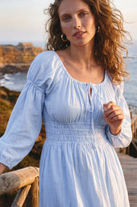 Cassis Smocked Midi Linen Dress
