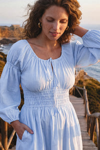 Cassis Smocked Midi Linen Dress