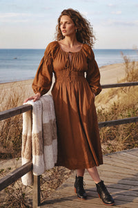 Cassis Smocked Midi Linen Dress