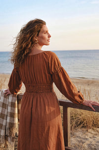 Cassis Smocked Midi Linen Dress