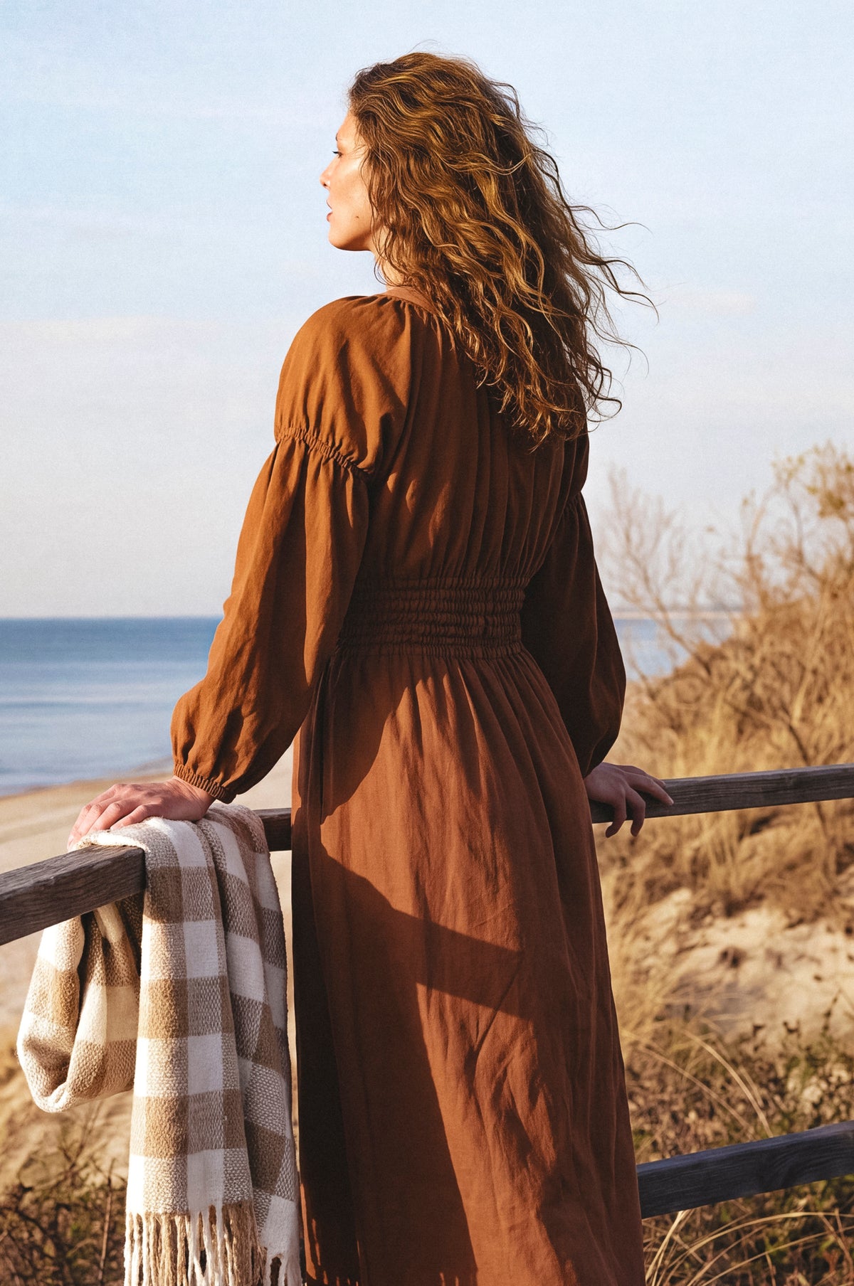 Cassis Smocked Midi Linen Dress