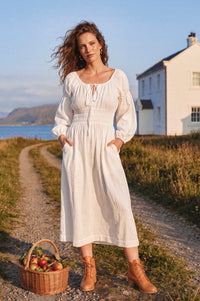 Cassis Smocked Midi Linen Dress