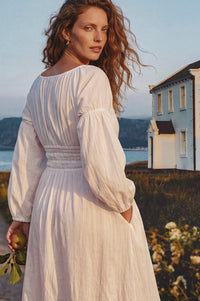 Cassis Smocked Midi Linen Dress