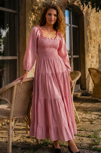 Evangeline Tiered Linen Midi Dress