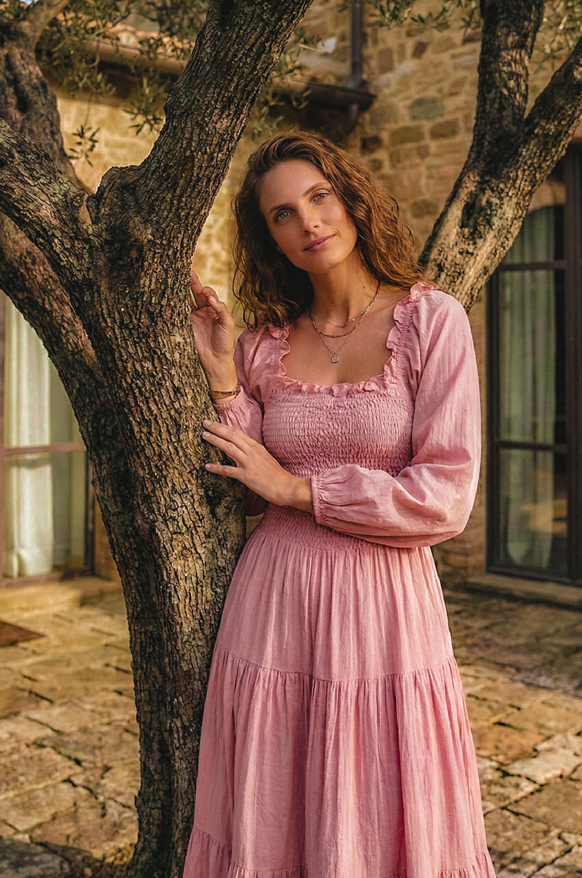 Evangeline Tiered Linen Midi Dress