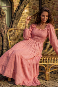 Evangeline Tiered Linen Midi Dress