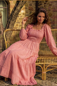 Evangeline Tiered Linen Midi Dress