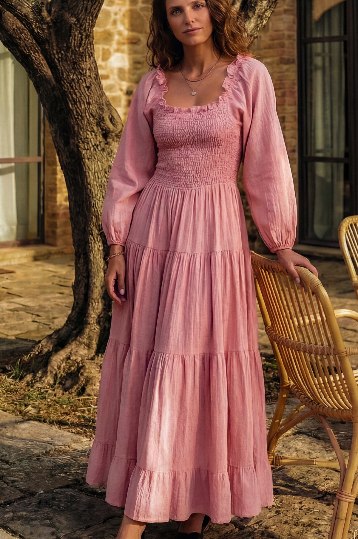 Evangeline Tiered Linen Midi Dress