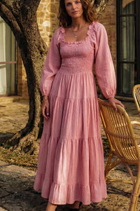 Evangeline Tiered Linen Midi Dress