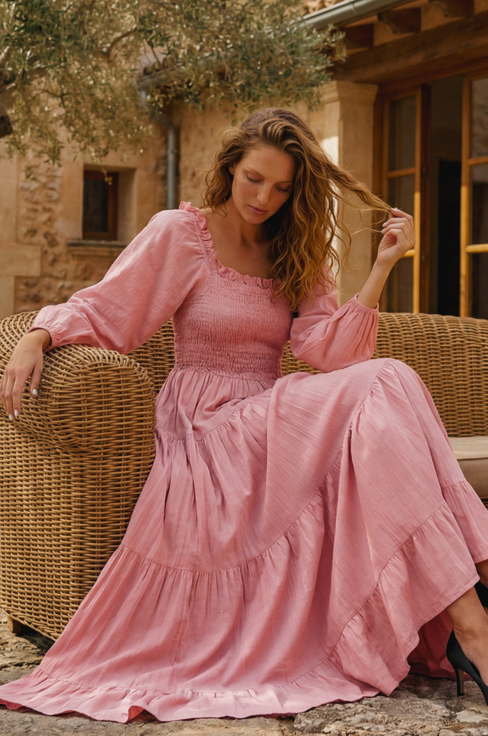 Evangeline Tiered Linen Midi Dress