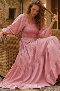 Evangeline Tiered Linen Midi Dress