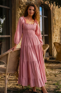 Evangeline Tiered Linen Midi Dress