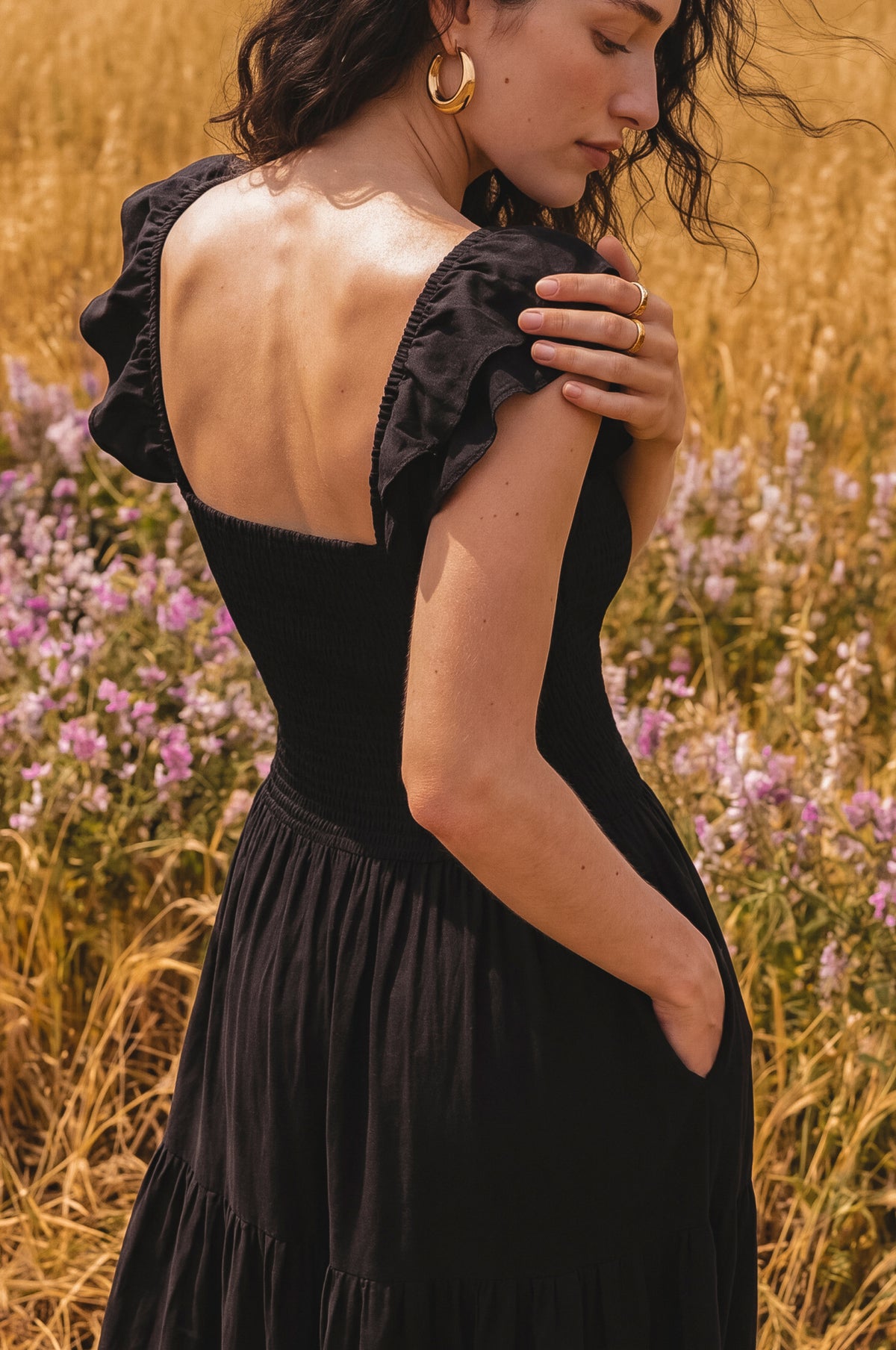 Giuseppina Smocked Linen Midi Dress