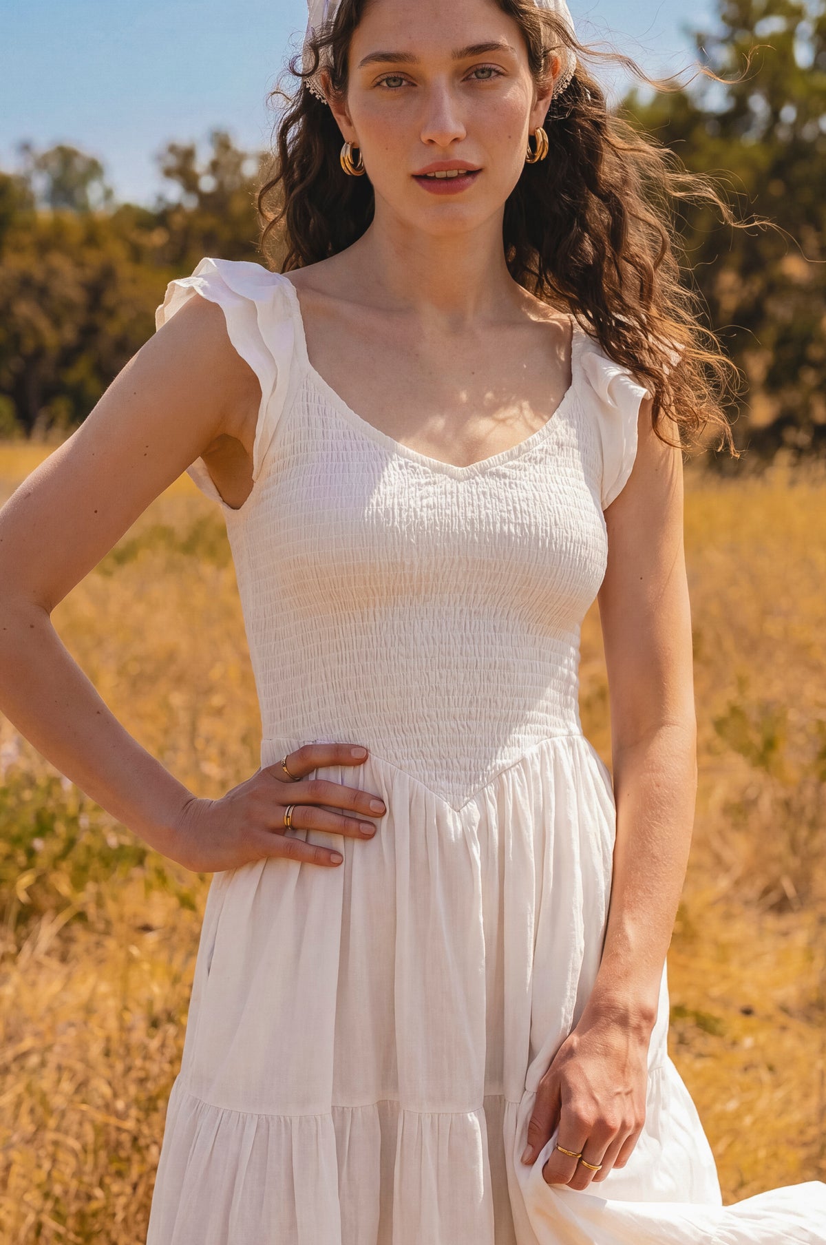 Giuseppina Smocked Linen Midi Dress