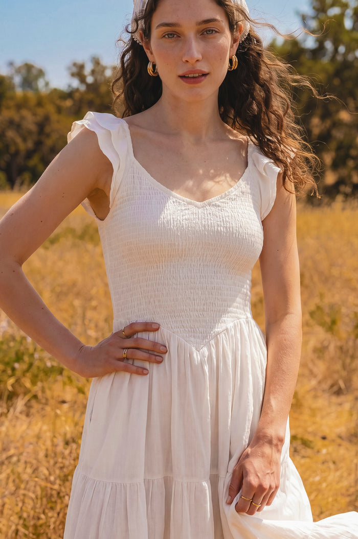 Giuseppina Smocked Linen Midi Dress