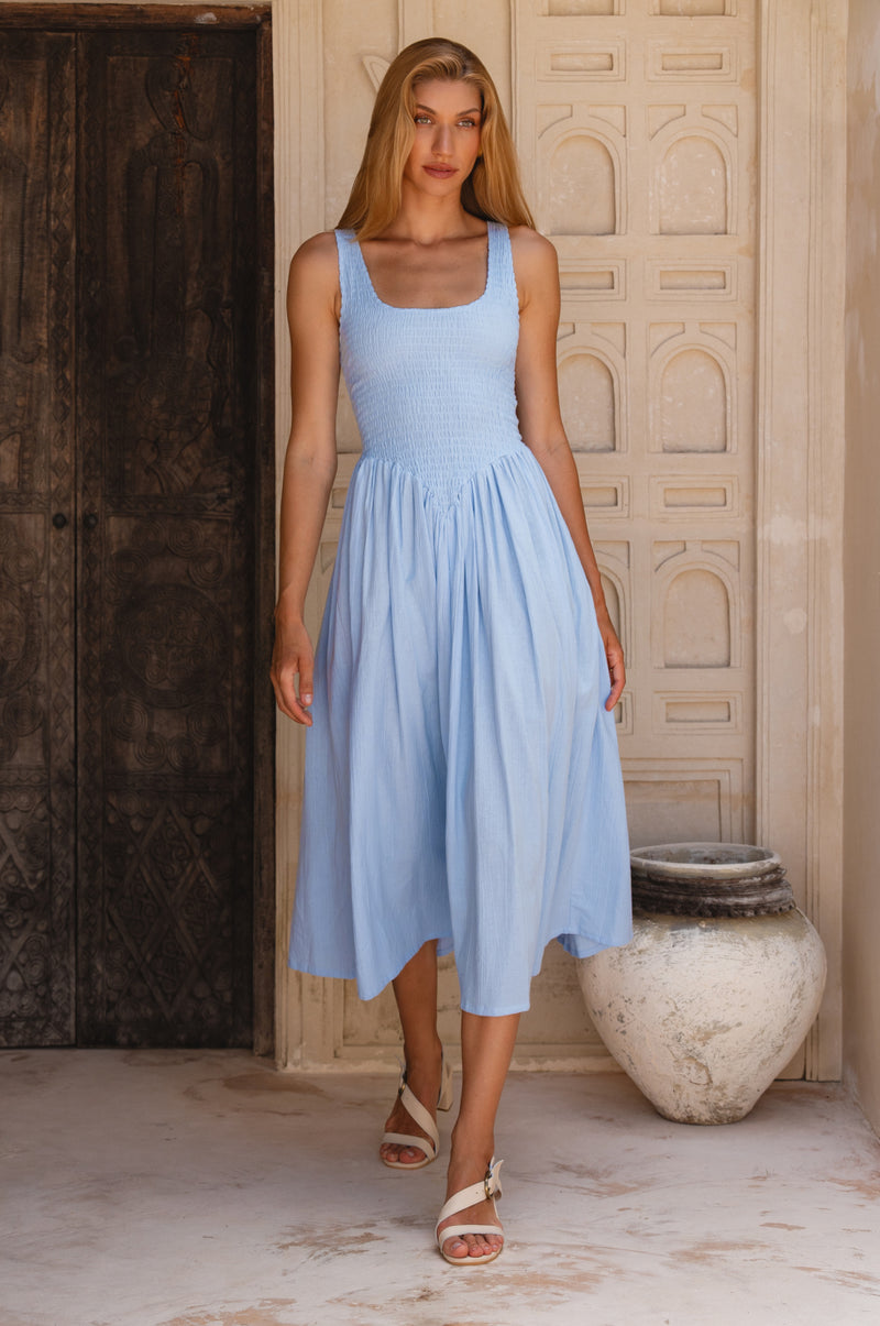 Indira Smocked Midi Dress