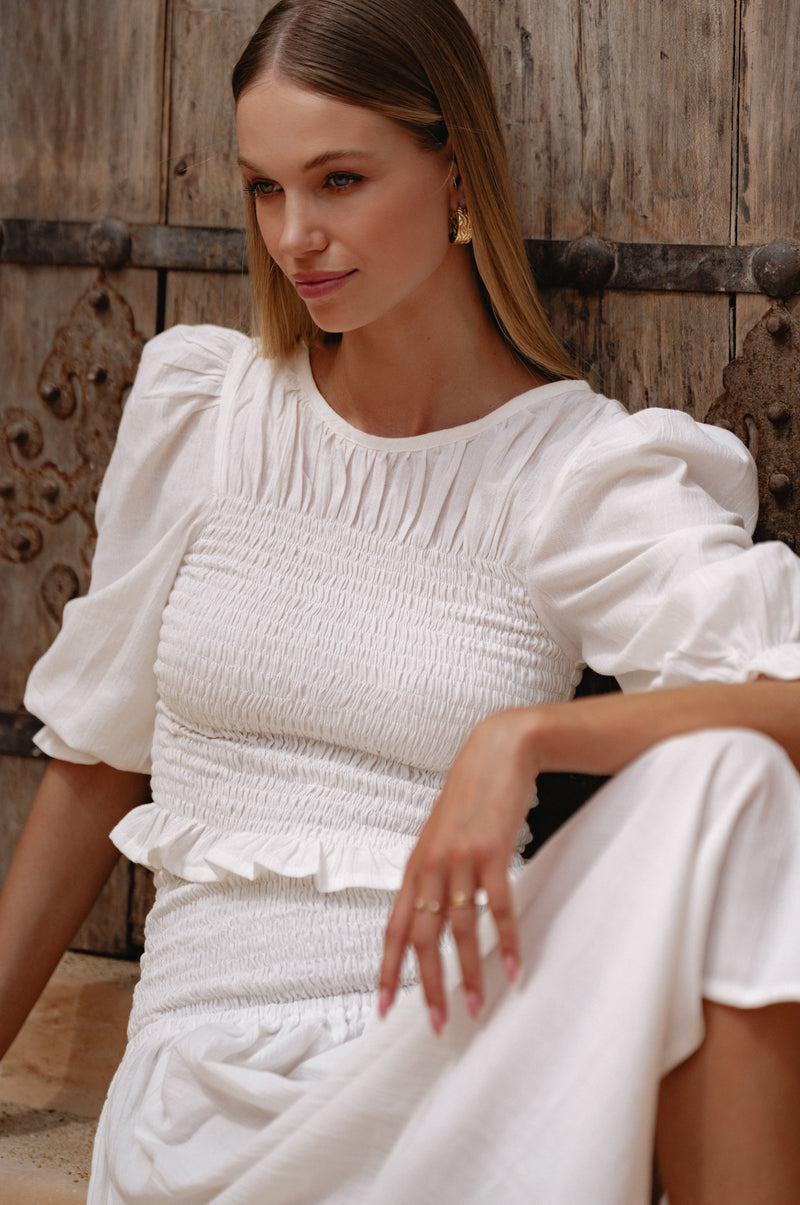 Jaffa Smocked Linen Top