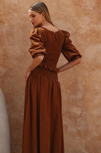 Lavena Smocked Midi Linen Skirt