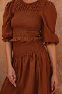 Lavena Smocked Midi Linen Skirt